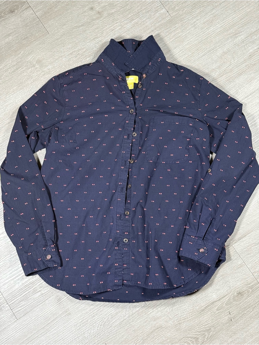 Maeve by Anthropologie Navy Button-Down Shirt with Pink Dot Motif